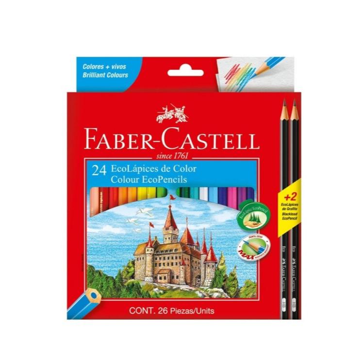 Lapices De Colores Faber Castell X 24 Largos Caja Roja + 2 Grafitos Largos