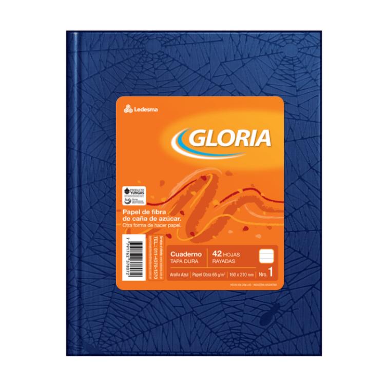 Cuaderno Gloria Tapa Dura N°1 16x21cm Forrado Azul 42 Hojas Rayado