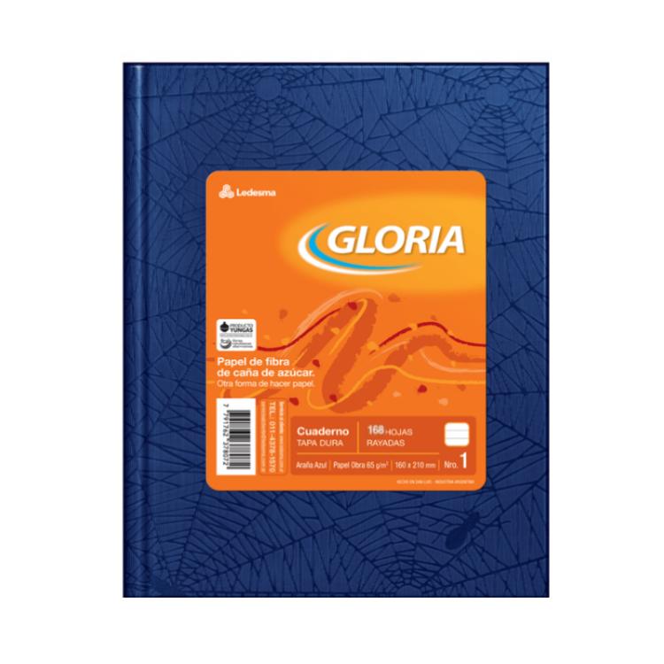 Cuaderno Gloria Tapa Dura N°1 16x21cm Forrado Azul 168 Hojas Rayado