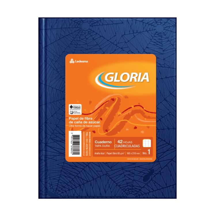 Cuaderno Gloria Tapa Dura N°1 16x21cm Forrado Azul 42 Hojas Cuadriculado