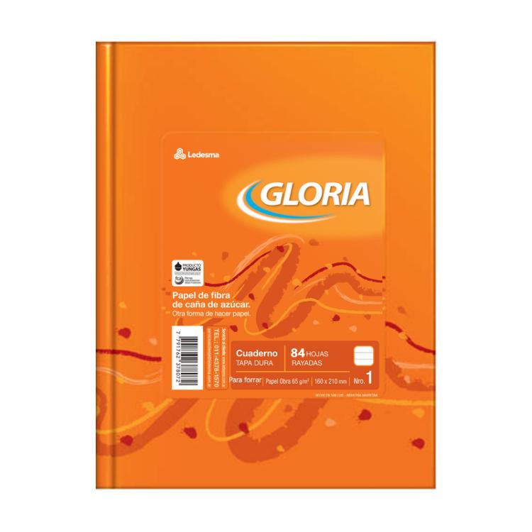 Cuaderno Gloria Tapa Dura N°1 16x21cm Para Forrar 84 Hojas Rayado