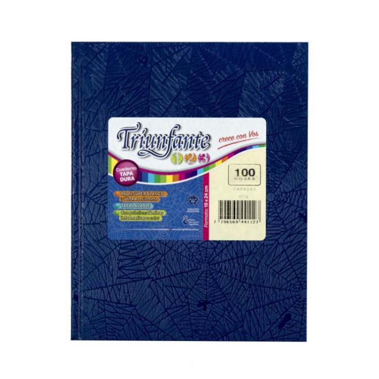 Cuaderno Escolar Triunfante Tapa Dura Azul 100 Hojas Rayadas Art.356124