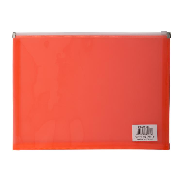 Carpeta Lama Sobre A4 Con Cierre Neon Naranja
