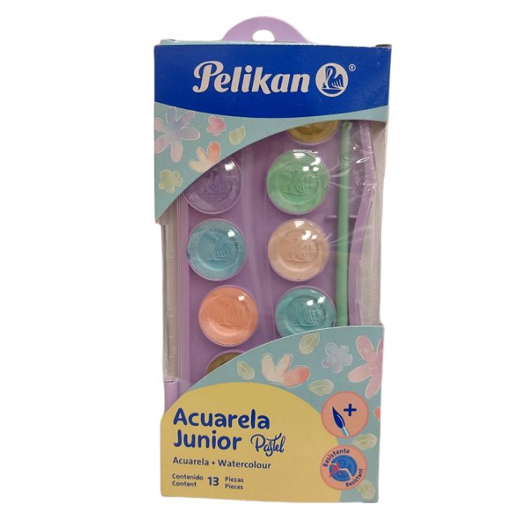 Acuarela Pelikan Junior X 12 Con Pincel Colores Pastel
