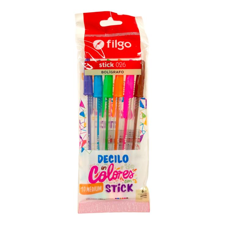 Boligrafo Filgo Stick 026 x 6 Colores Brillantes