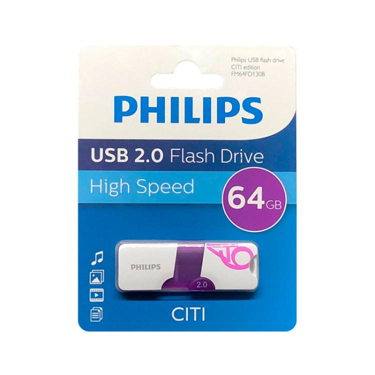 Pendrive Philips 64 GB Citi Purpura USB 2.0 Art.FM64FD1300B
