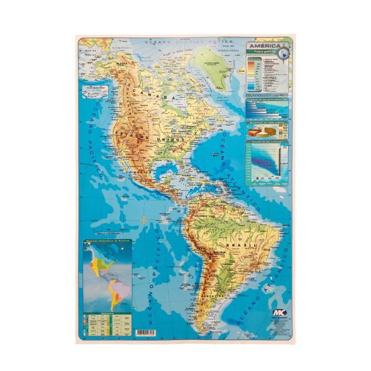 Mapa N°6 Continente Americano Fisico Politico Mundo Cartografico
