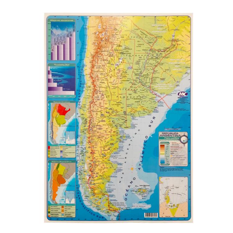 Mapa N°6 Argentina Fisico Politico Mundo Cartografico