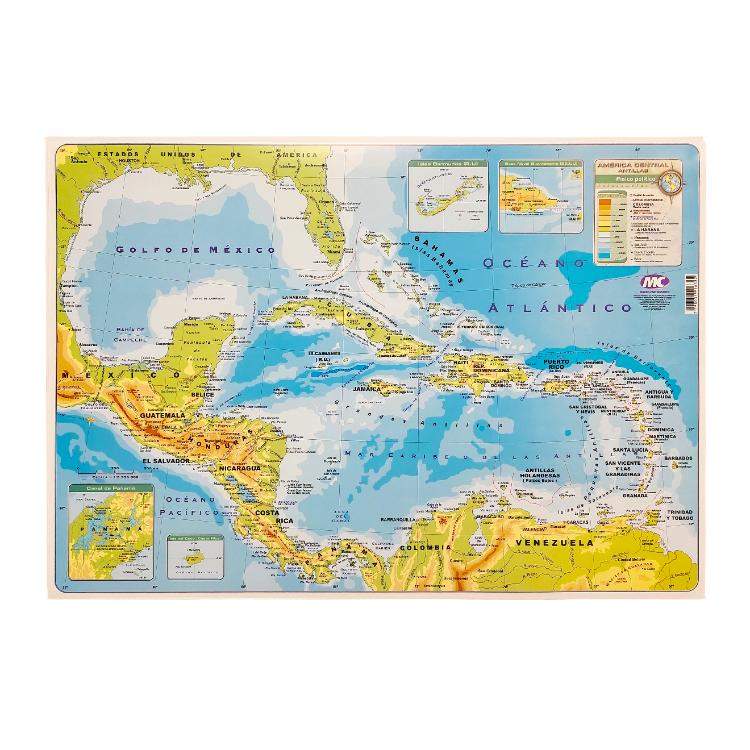 Mapa N°6 America Central Fisico Politico Mundo Cartografico