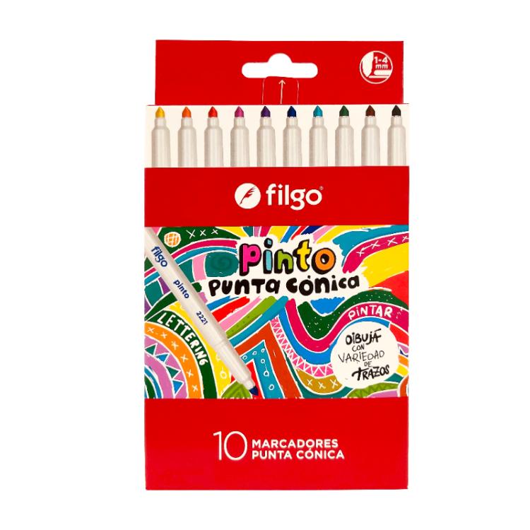 Marcadores Escolares de Colores Filgo Pinto Punta conica x 10 Art.CM2221-E10-SUR