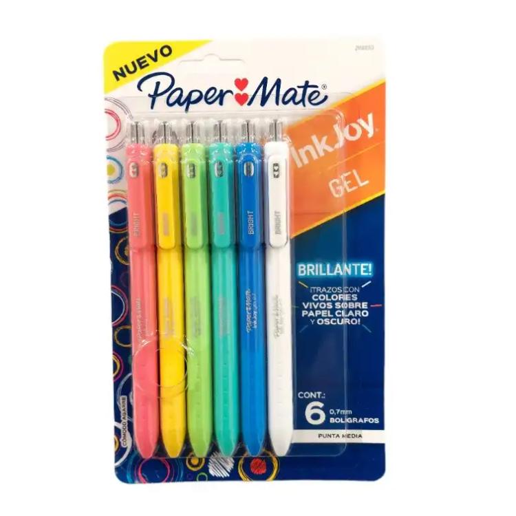 Boligrafo Lapicera Paper Mate Gel Brillante Inkjoy 0.7 Blister x 6 Art.2198010