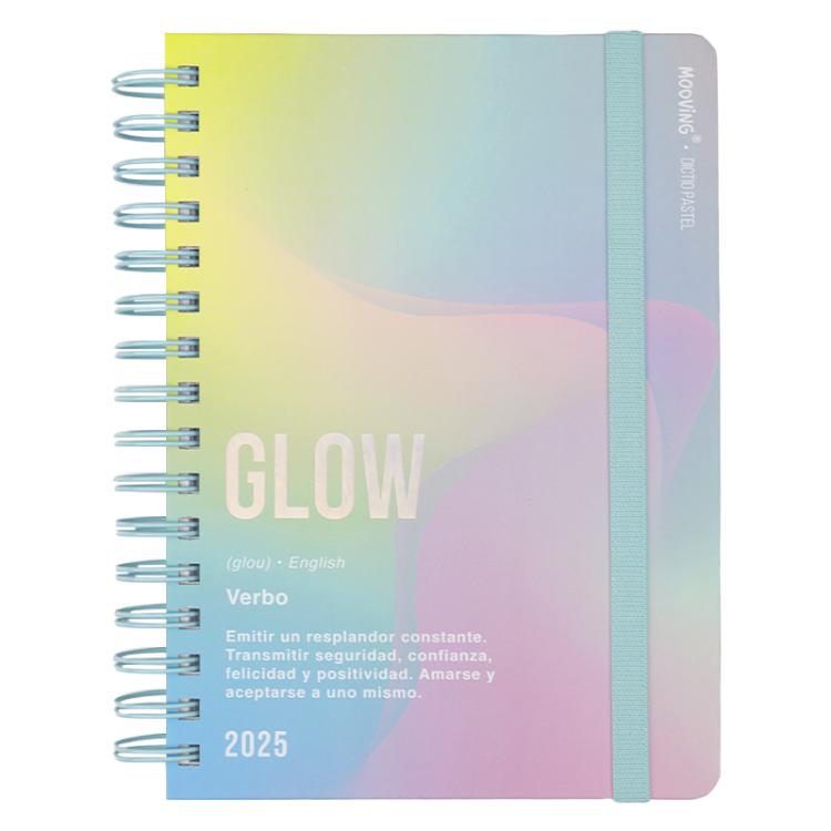 Agenda Mooving 2025 Dictio Pastel Glow Dia Por Pagina Espiralada 15 x 21 cm Art.1405239