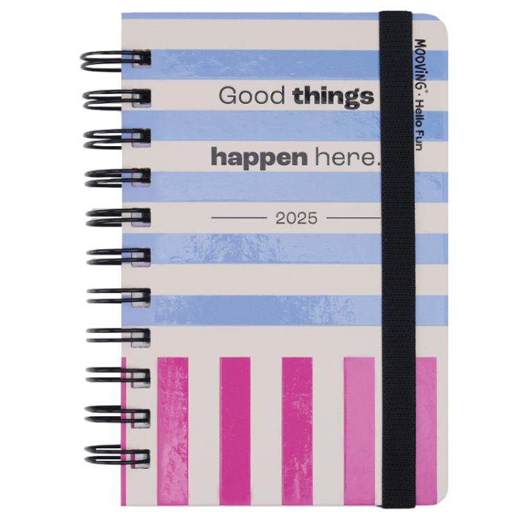 Agenda Mooving 2025 Hello Fun Good Things 2 Dias por Pagina 10 x 15 cm Espiralada Art.1402155