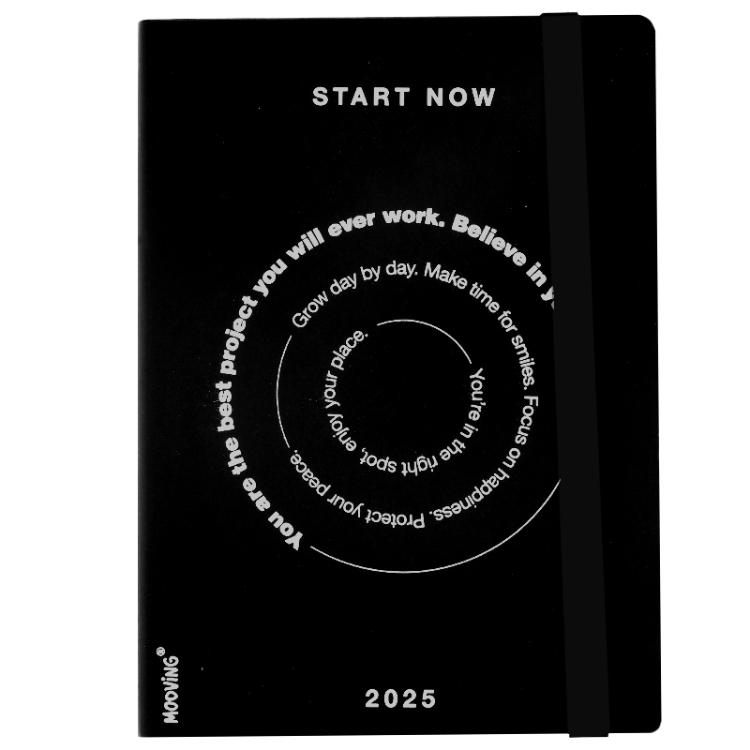 Agenda Mooving 2025 Black Dia Por Pagina Encuadernada 15x21 cm Art.1404145