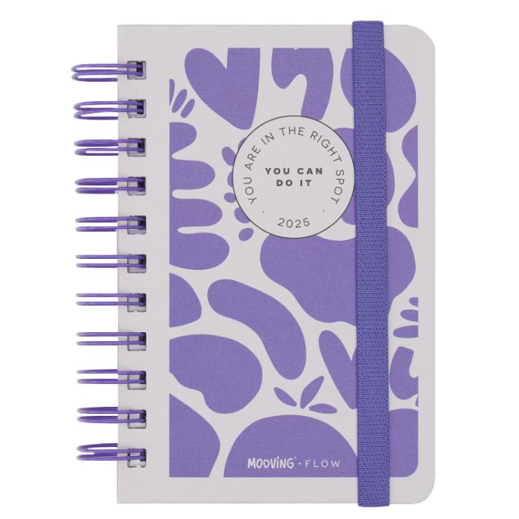 Agenda Mooving 2025 Flow Lila 10 x 15 cm 2 Dia por Pagina Espiralada Art.1402238