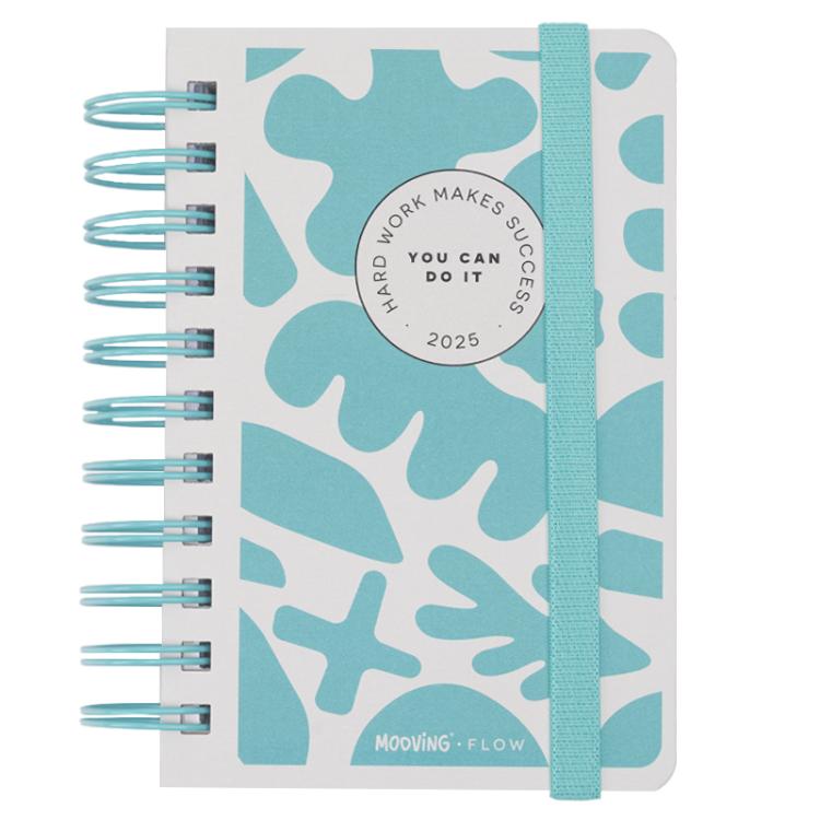 Agenda Mooving 2025 Flow Celeste 10 x 15 cm Dia por Pagina Espiralada Art.1403238