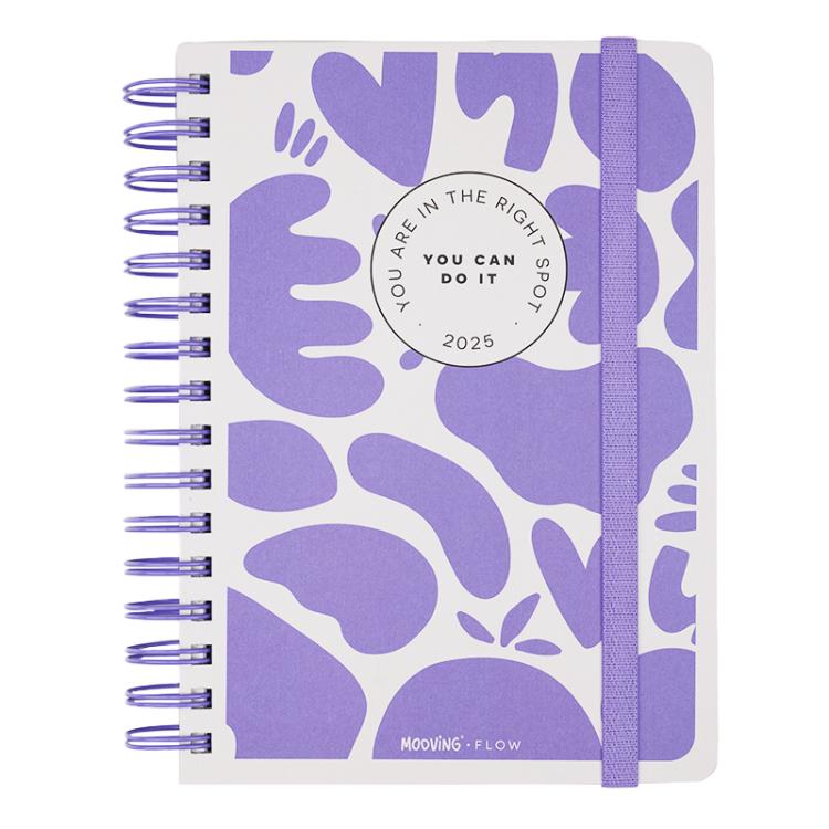 Agenda Mooving 2025 Flow Lila 15 x 21 cm Dia por Pagina Espiralada Art.1405238